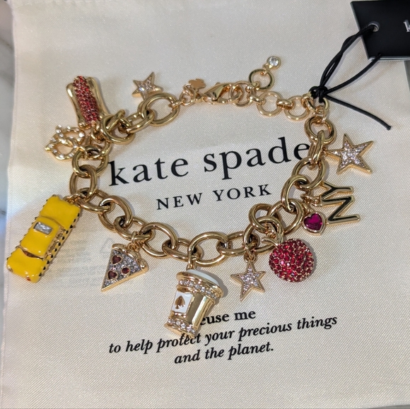 NWT Kate Spade Hit The City Gold Charm Bracelet with Colorful NYC Charms - Picture 14 of 16